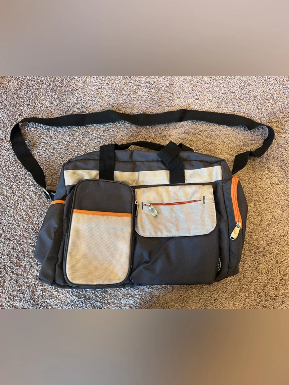 Graco Gray Orange Diaper Bag Travel Tote Multi Pocket Baby Gear Organizer